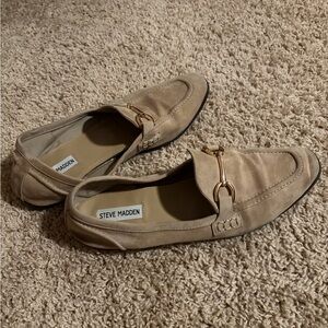 Steve Madden Beige Suede Loafers with Gold Detail